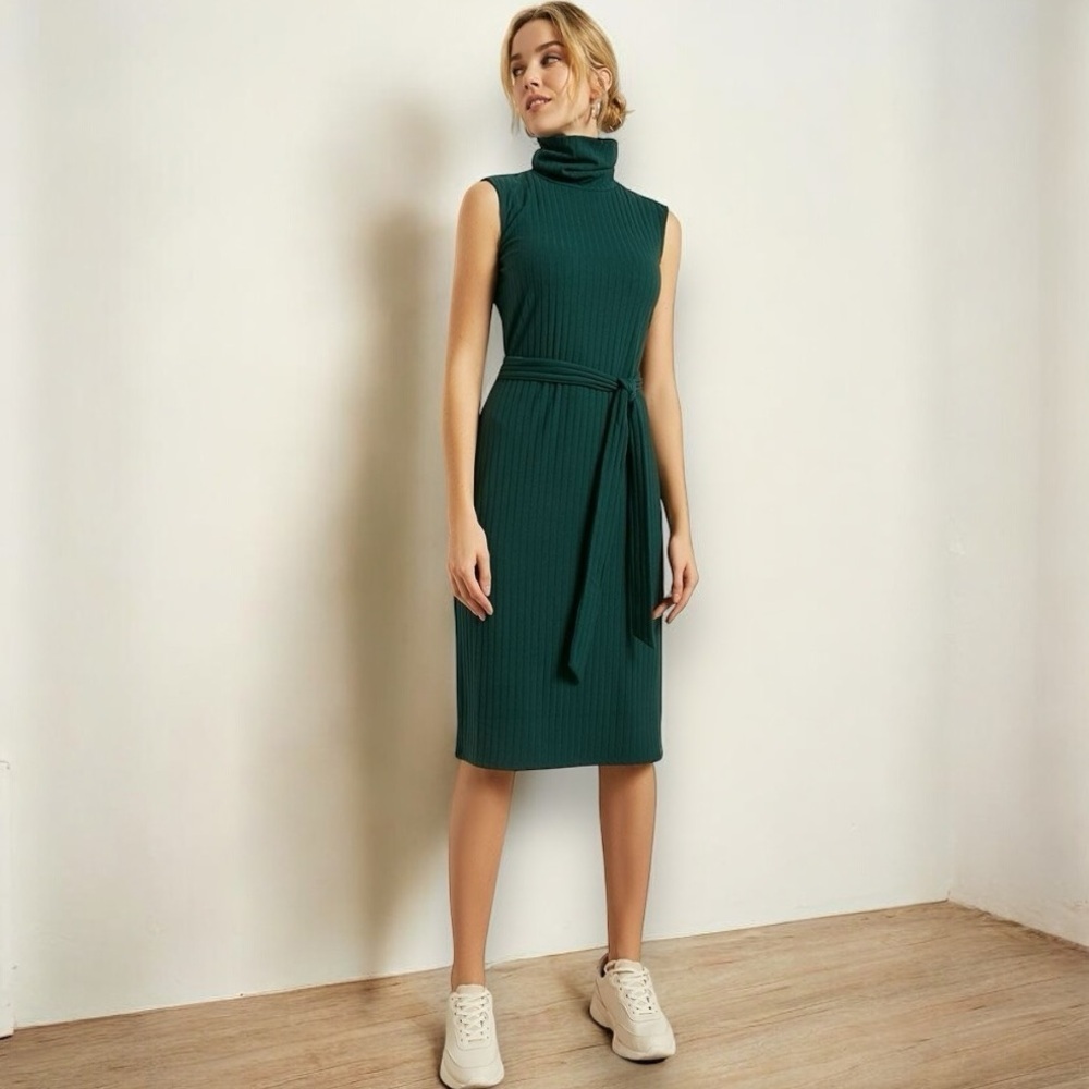 RW&Co Belted Mock-Neck Sleeveless Sweater Shift Dress - Picture 12 of 12